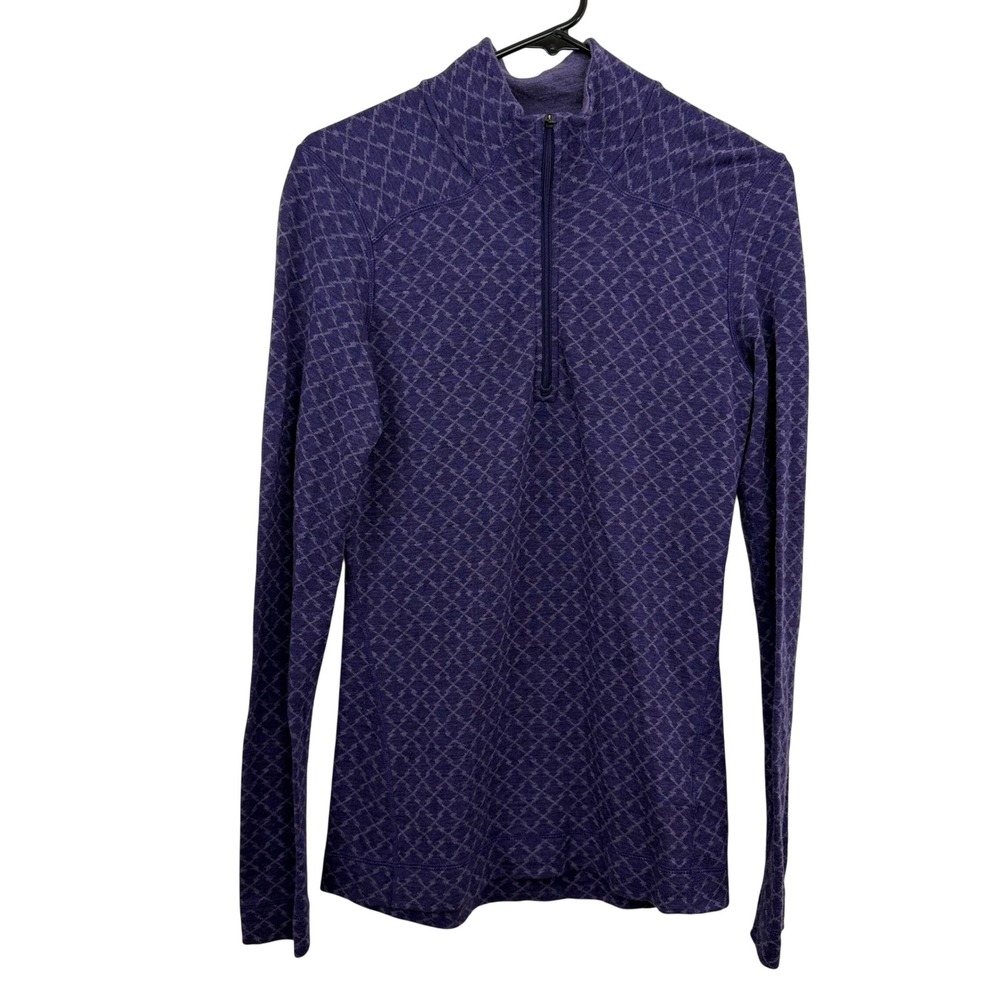 Smartwool Top Womens Large Purple Merino Wool Quarter Zip Diamond Base Layer